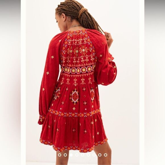 NWT Anthropologie Embroidered Tunic Mini Dress Red Motif XS - Picture 6 of 15